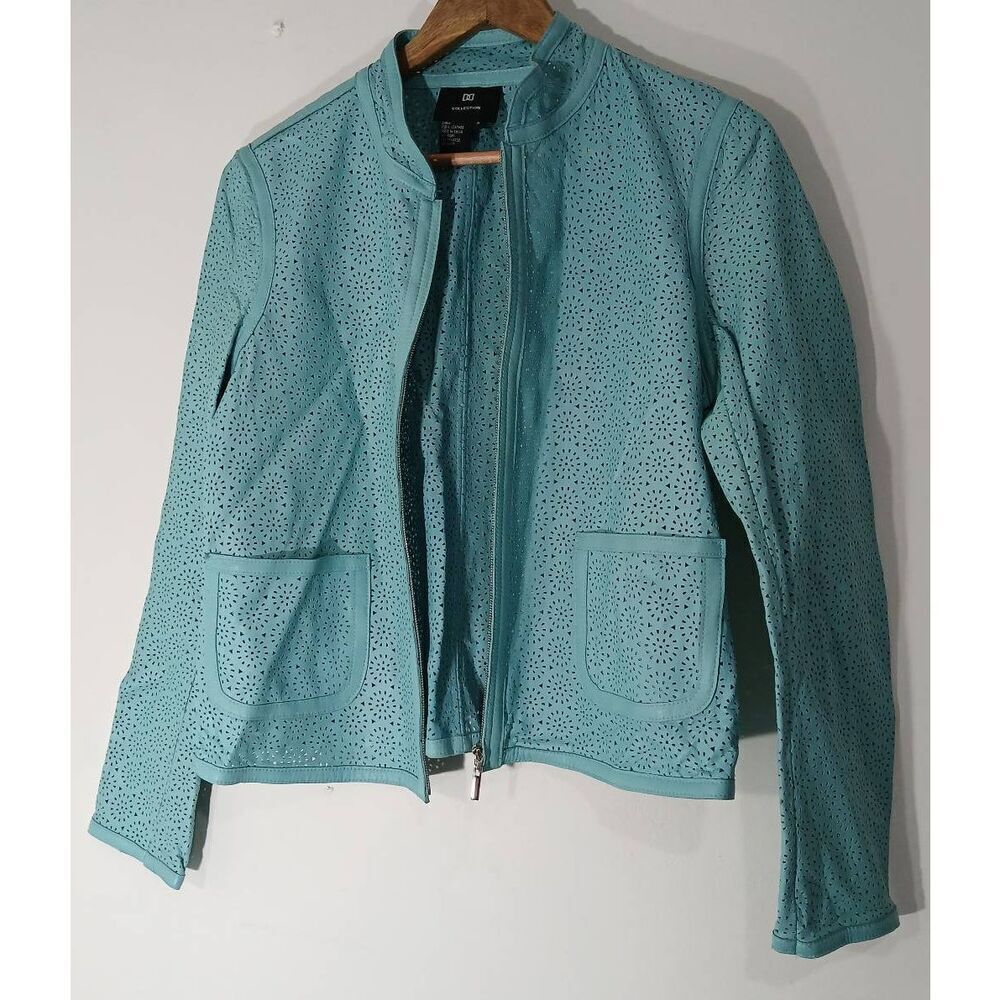 DD collection womens medium Sz 8 pistachio green Sheer leather jacket Spring
